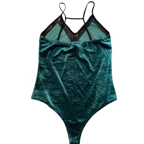 Wet Seal Teal Velvet Bodysuit with Lace Trim - Picture 2 of 6